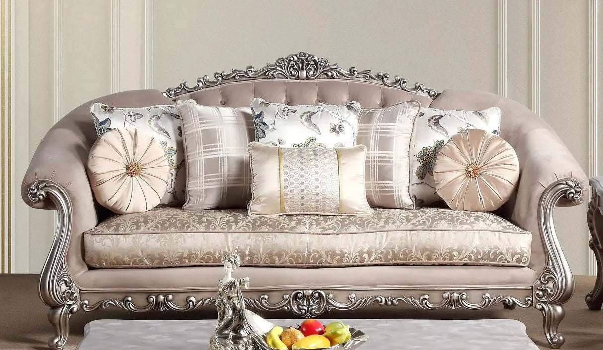 Cristina Traditional Style Sofa In Silver Finish Wood | Cosmos | Home Elegance USA