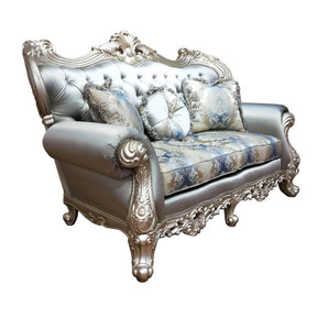 Ariel Transitional Style Loveseat In Silver Finish Wood | Cosmos