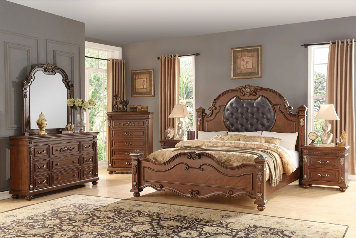 Destiny Traditional Style Queen Bed In Cherry Finish Wood | Cosmos - 1061CHDES - Home Elegance USA - 2