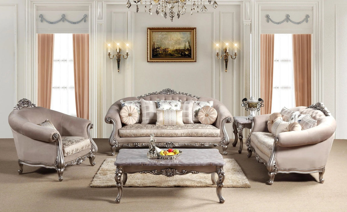 Cristina Traditional Style Sofa In Silver Finish Wood | Cosmos | Home Elegance USA