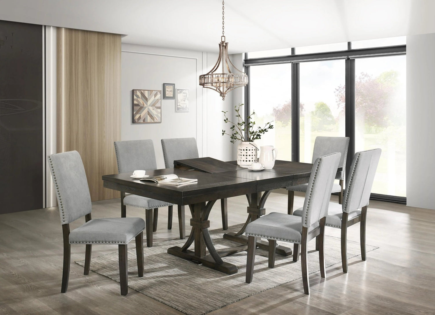 Asbury Transitional Style Dining Table In Dark Brown Finish Wood | Cosmos | Home Elegance USA