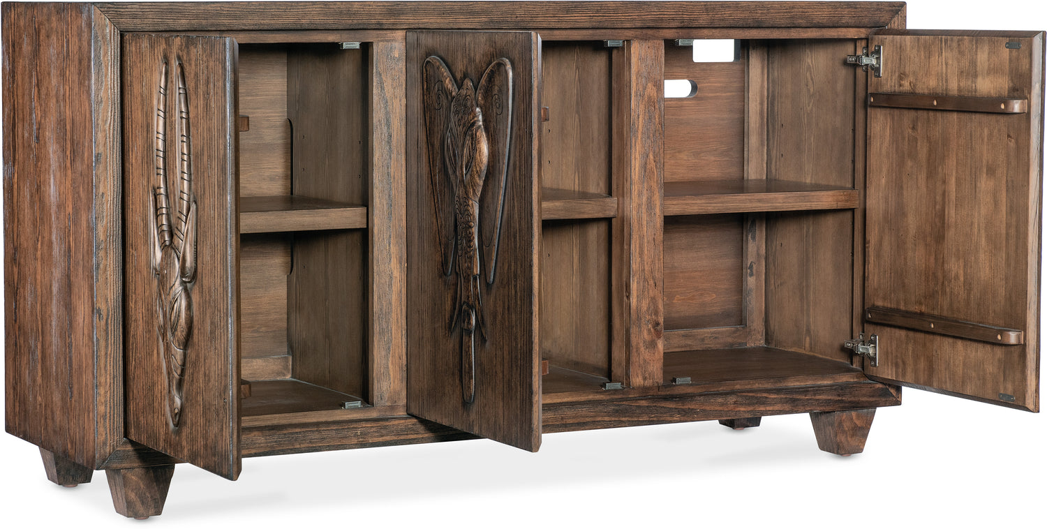 Wooden sideboard with open doors on a white background Home Elegance USA