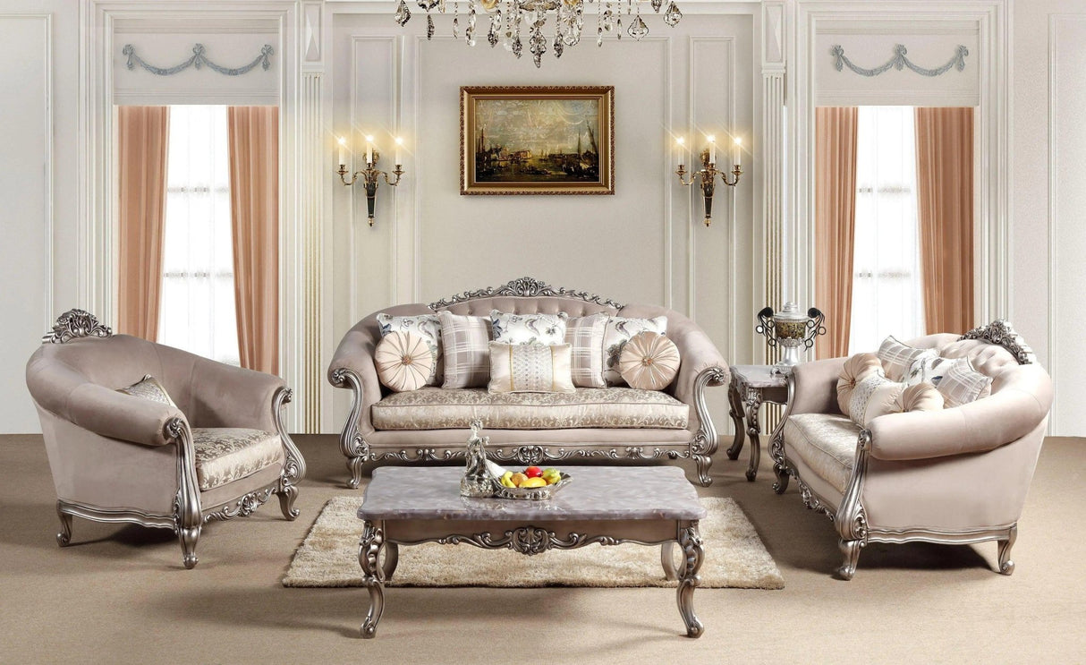 Cristina Traditional Sofa And Loveseat In Beige Wood Finish | Cosmos | Home Elegance USA