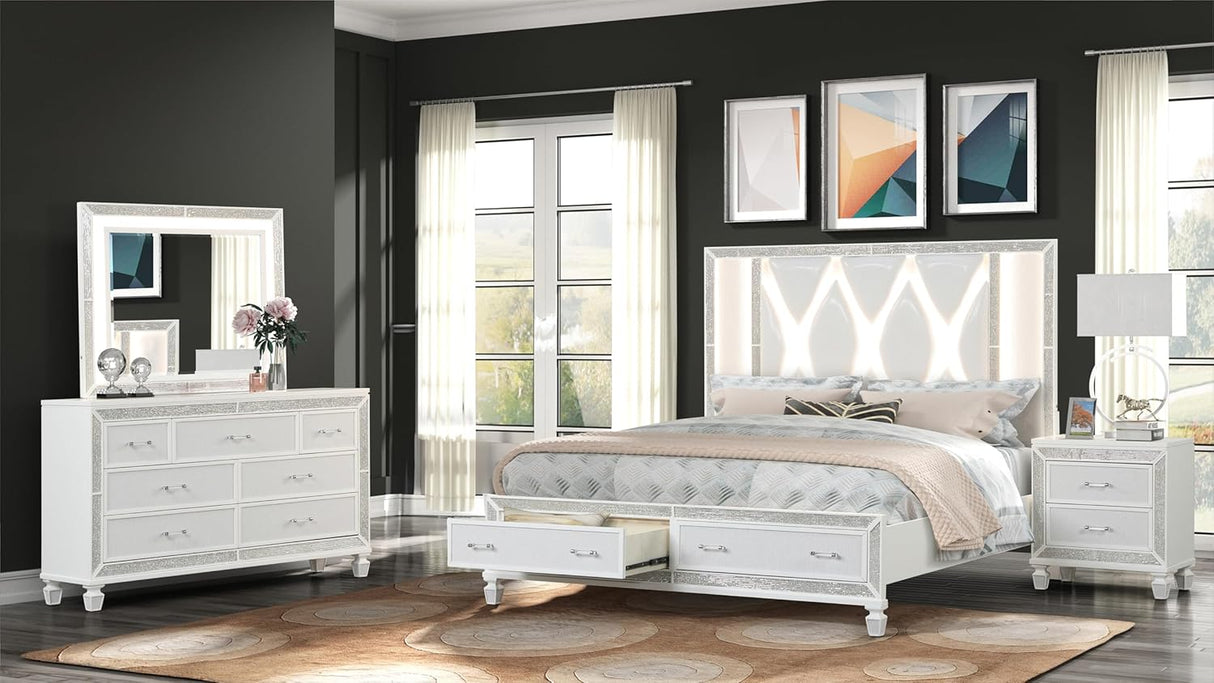 Crystal Queen Storage Bedroom Set White | Galaxy