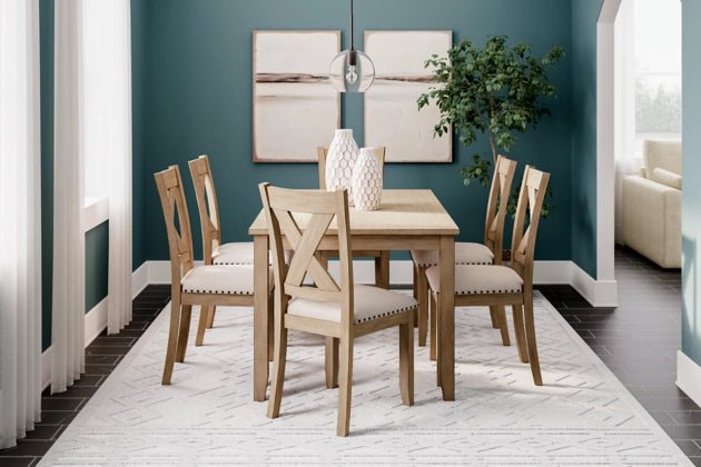 Ashley Light Brown Sanbriar RECT DRM Table Set (Set of 7) | Home Elegance USA