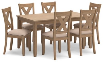 Ashley Light Brown Sanbriar RECT DRM Table Set (Set of 7) | Home Elegance USA