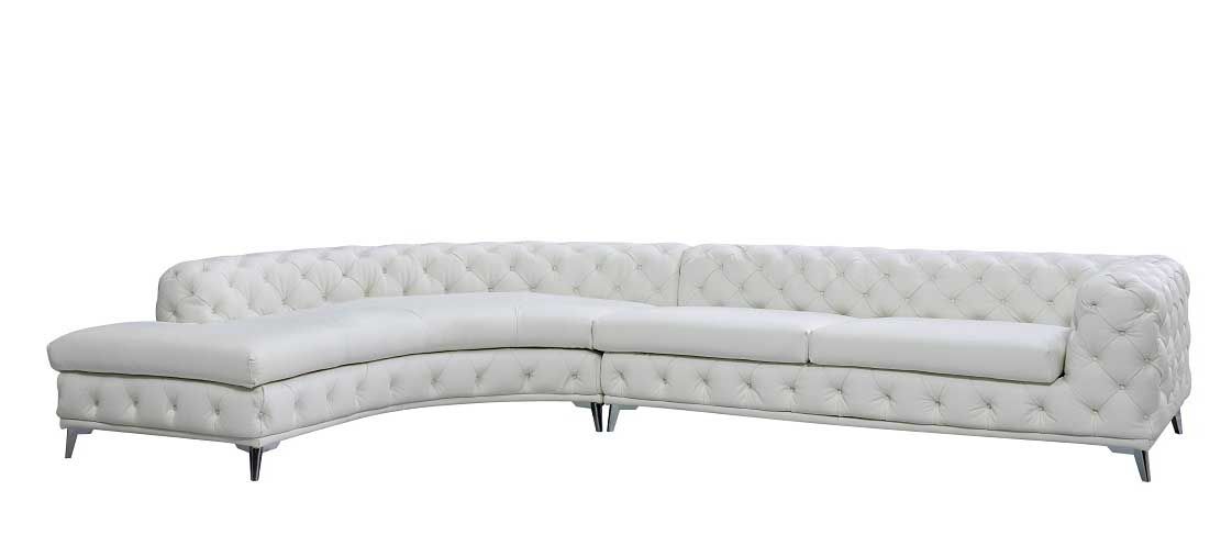 DIvani Casa Kohl - Contemporary White LAF Curved Shape Sectional Sofa w/ Chaise - Home Elegance USA