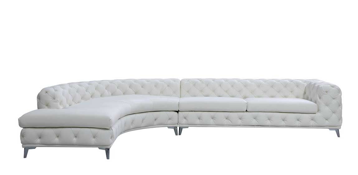DIvani Casa Kohl - Contemporary White LAF Curved Shape Sectional Sofa w/ Chaise - Home Elegance USA