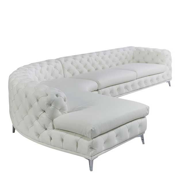 DIvani Casa Kohl - Contemporary White LAF Curved Shape Sectional Sofa w/ Chaise - Home Elegance USA