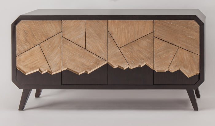 Wooden cabinet with geometric design on a white background Home Elegance USA