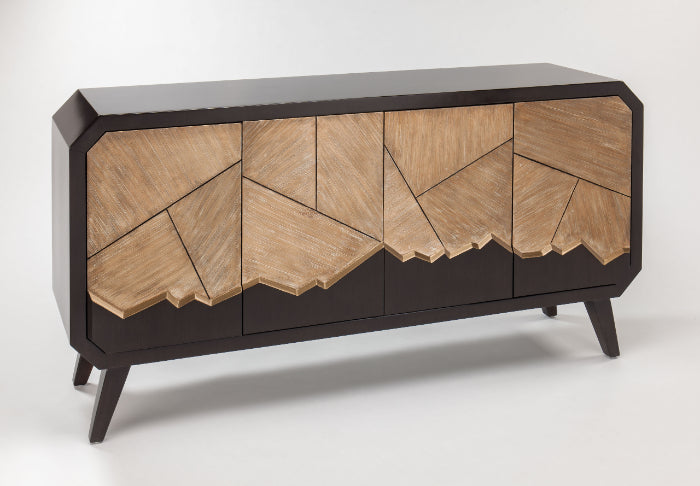 Wooden sideboard with geometric design on a white background Home Elegance USA