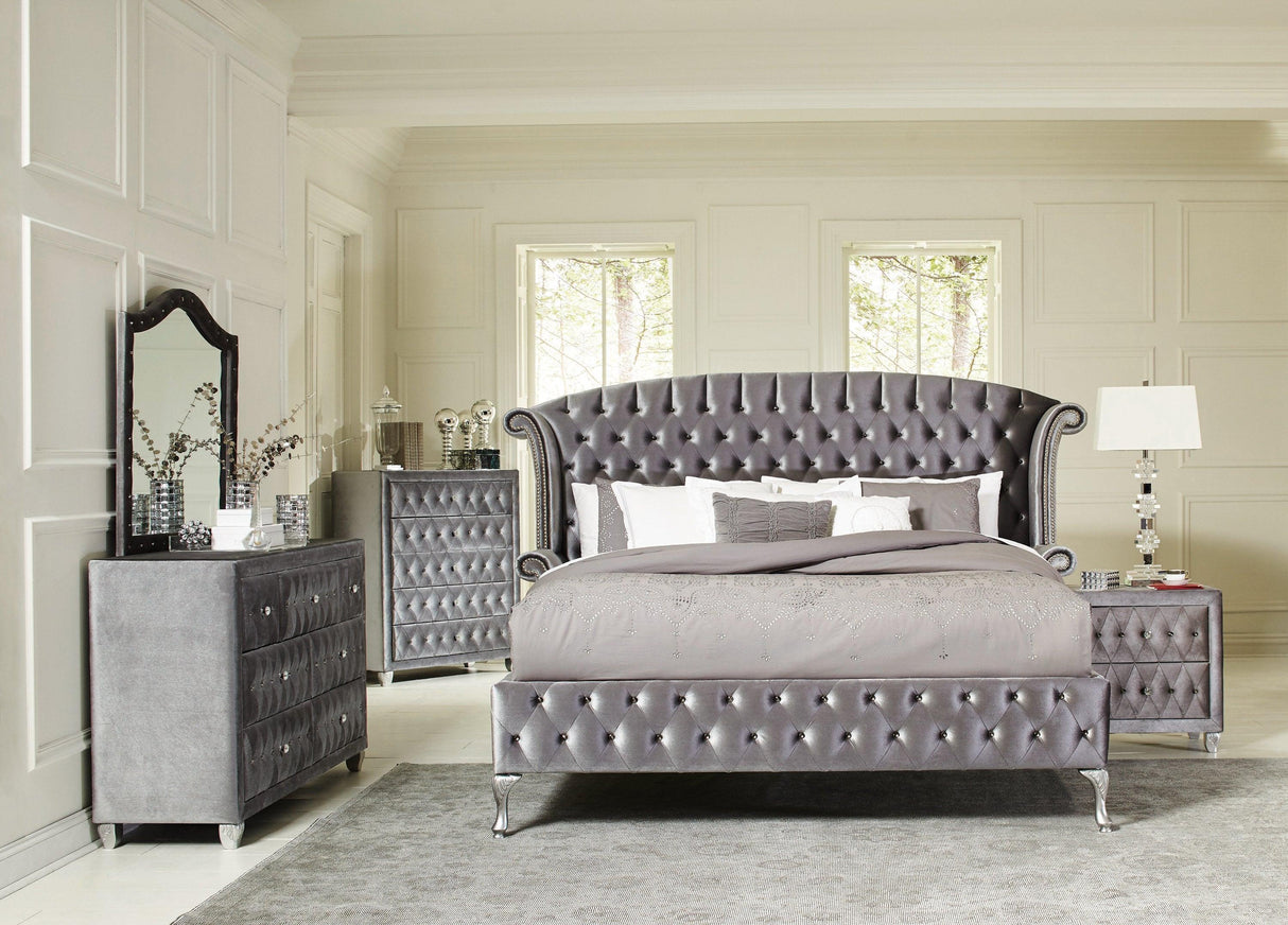 Deanna Tufted Upholstered Bed In Grey By Coaster Furniture - Home Elegance USA