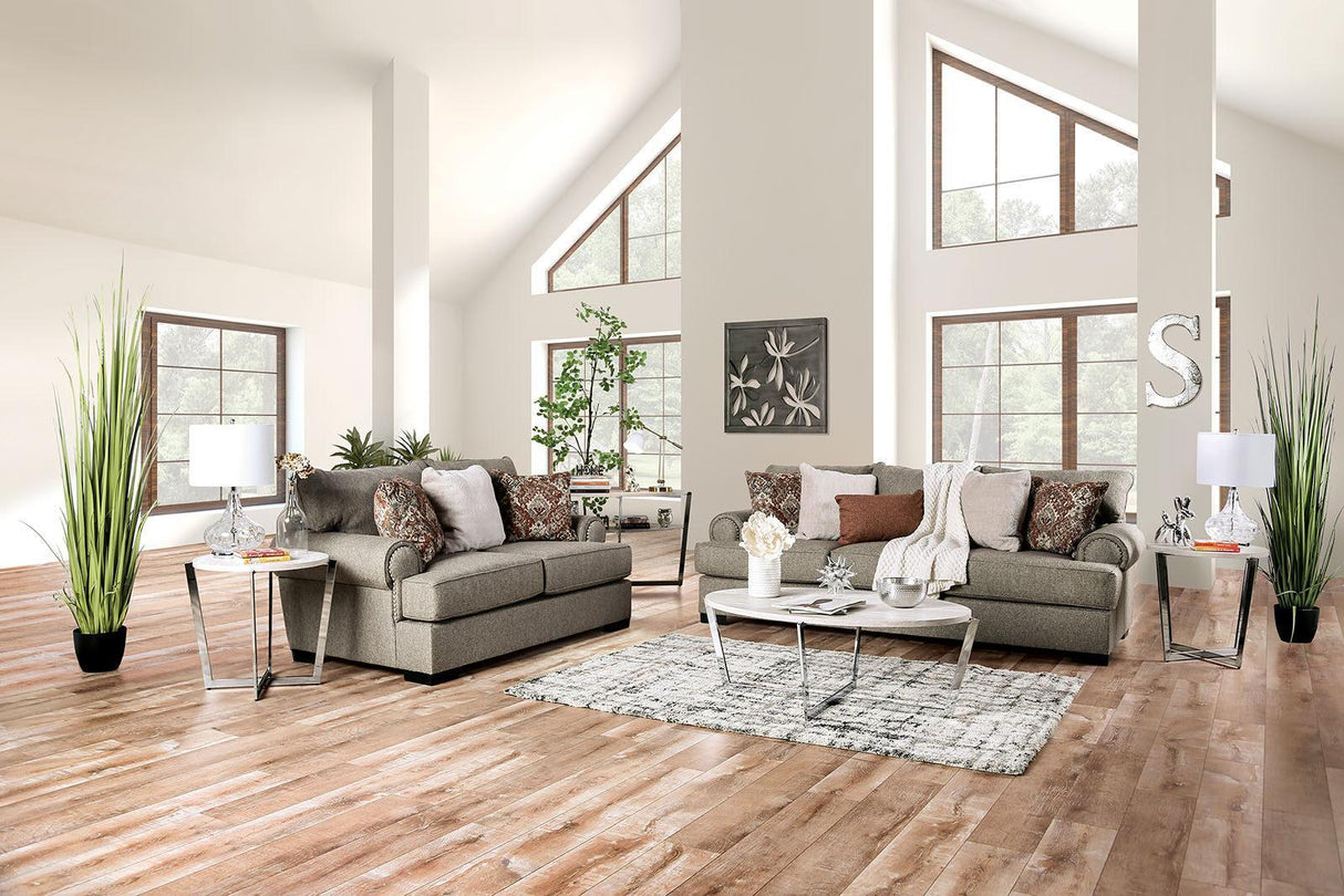 Debora Transitional Gray Chenille Sofa and Loveseat by Furniture of America Furniture of America