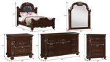 6-piece Destiny queen bedroom set in cherry with matte finish, including bed, chest, nightstands, dresser and mirror with crystal hardware by Cosmos Furniture