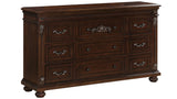 Elegant Destiny dresser in cherry finish with solid wood construction and decorative carved details