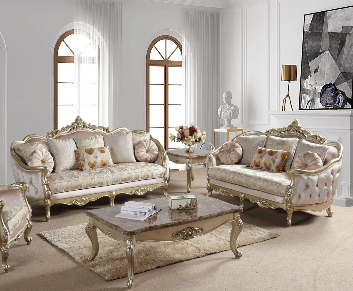 Diana Traditional Sofa And Loveseat In Champagne Wood Finish | Cosmos | Home Elegance USA