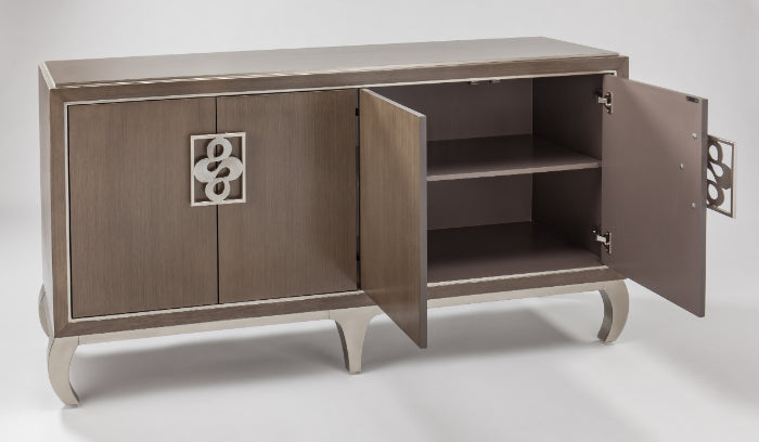 Wooden sideboard with open doors on a white background Home Elegance USA