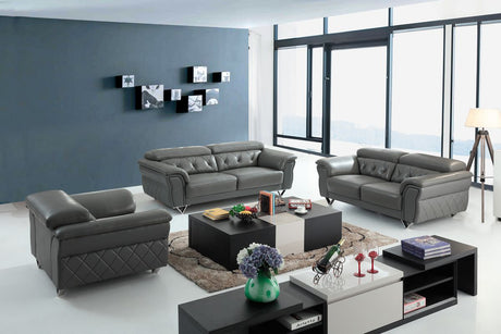Divani Casa Perry Modern Grey Leather Sofa Set - Home Elegance USA