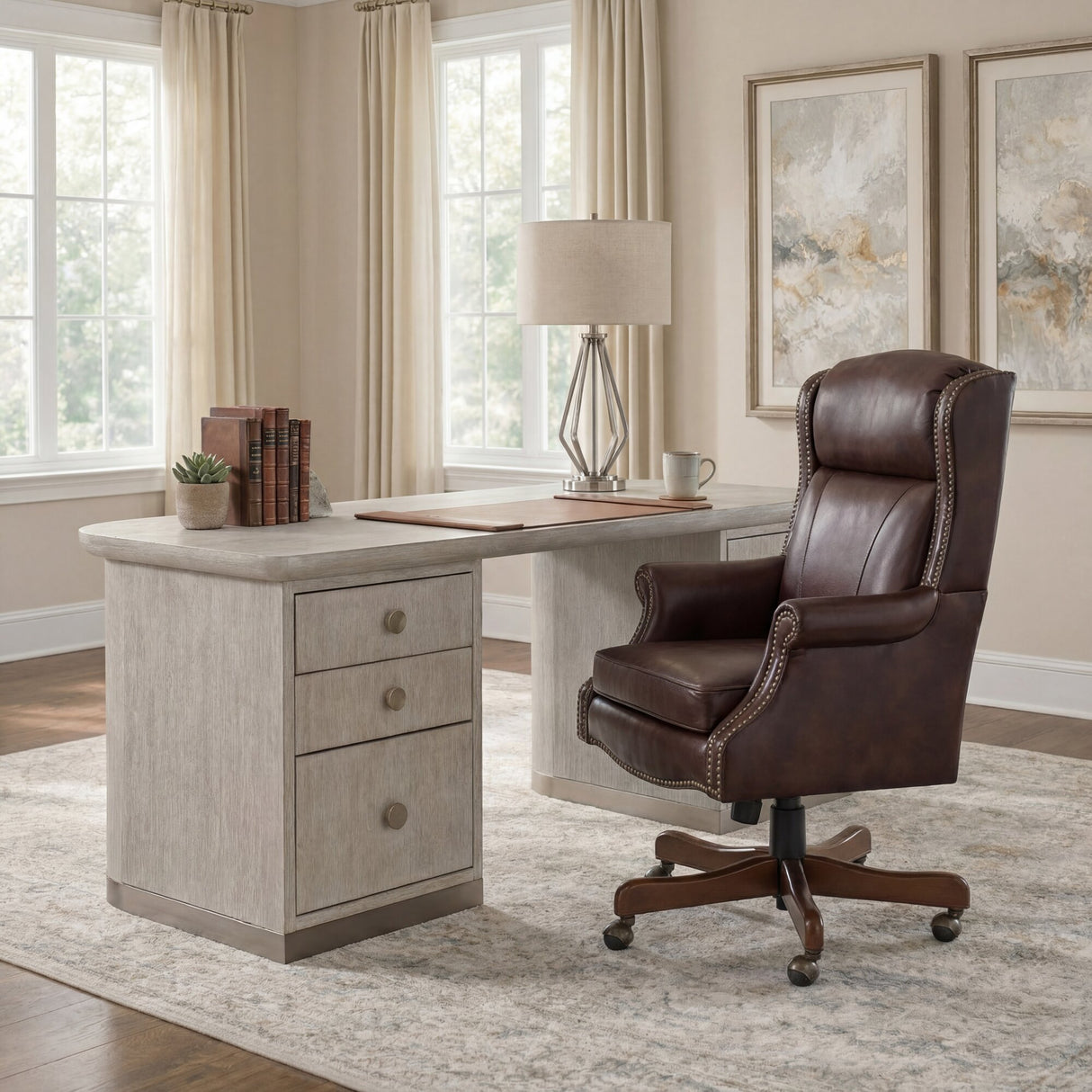 Merlin Executive Swivel Tilt Chair – Empire Byzantine Leather with Chestnut Finish - Hooker Furniture - sold by Home Elegance USA