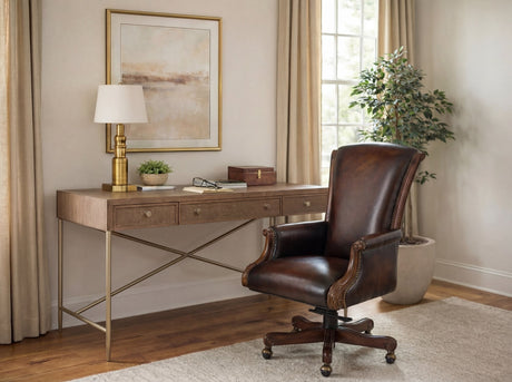 Samuel Executive Swivel Tilt Chair – James River Edgewood Leather with Old World Finish - Hooker Furniture