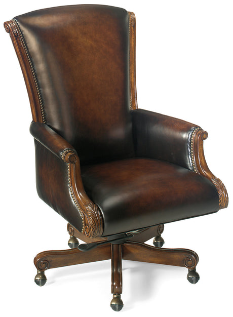 Samuel Executive Swivel Tilt Chair – James River Edgewood Leather with Old World Finish - Hooker Furniture