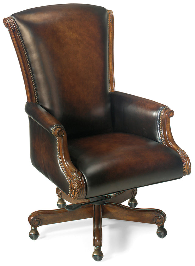 Samuel Executive Swivel Tilt Chair – James River Edgewood Leather with Old World Finish - Hooker Furniture