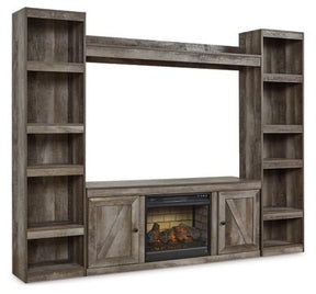 Ashley Gray Wynnlow EW0440W8 4 - Piece Entertainment Center with Electric Fireplace | Home Elegance USA