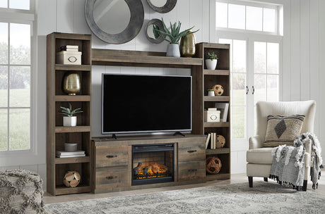 Ashley Brown Trinell EW0446W9 4-Piece Entertainment Center with Electric Fireplace - Home Elegance USA