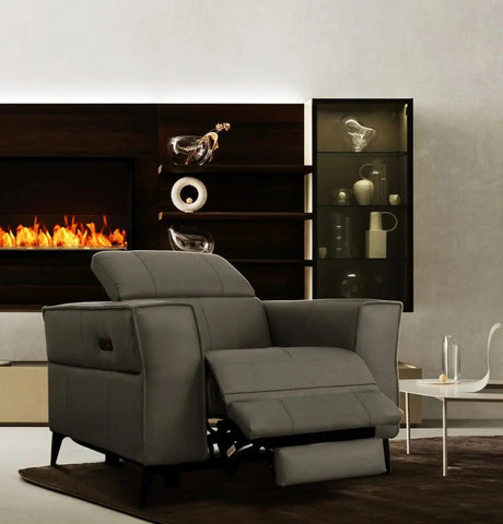 Vig Furniture - Divani Casa Nella - Modern Dark Grey Leather Armchair W/ Electric Recliner - Vgkn-E9193-Dkry-Ch