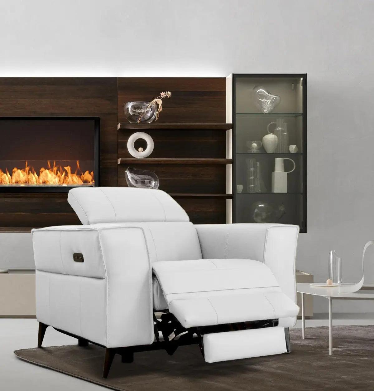 Vig Furniture - Divani Casa Nella - Modern White Leather Armchair W/ Electric Recliners - Vgkn-E9193-Wht-Ch