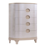 Round wooden dresser with four drawers on a white background