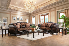 Elpis Traditional Sofa and Loveseat in Brown & Espresso Finish by Furniture of America
