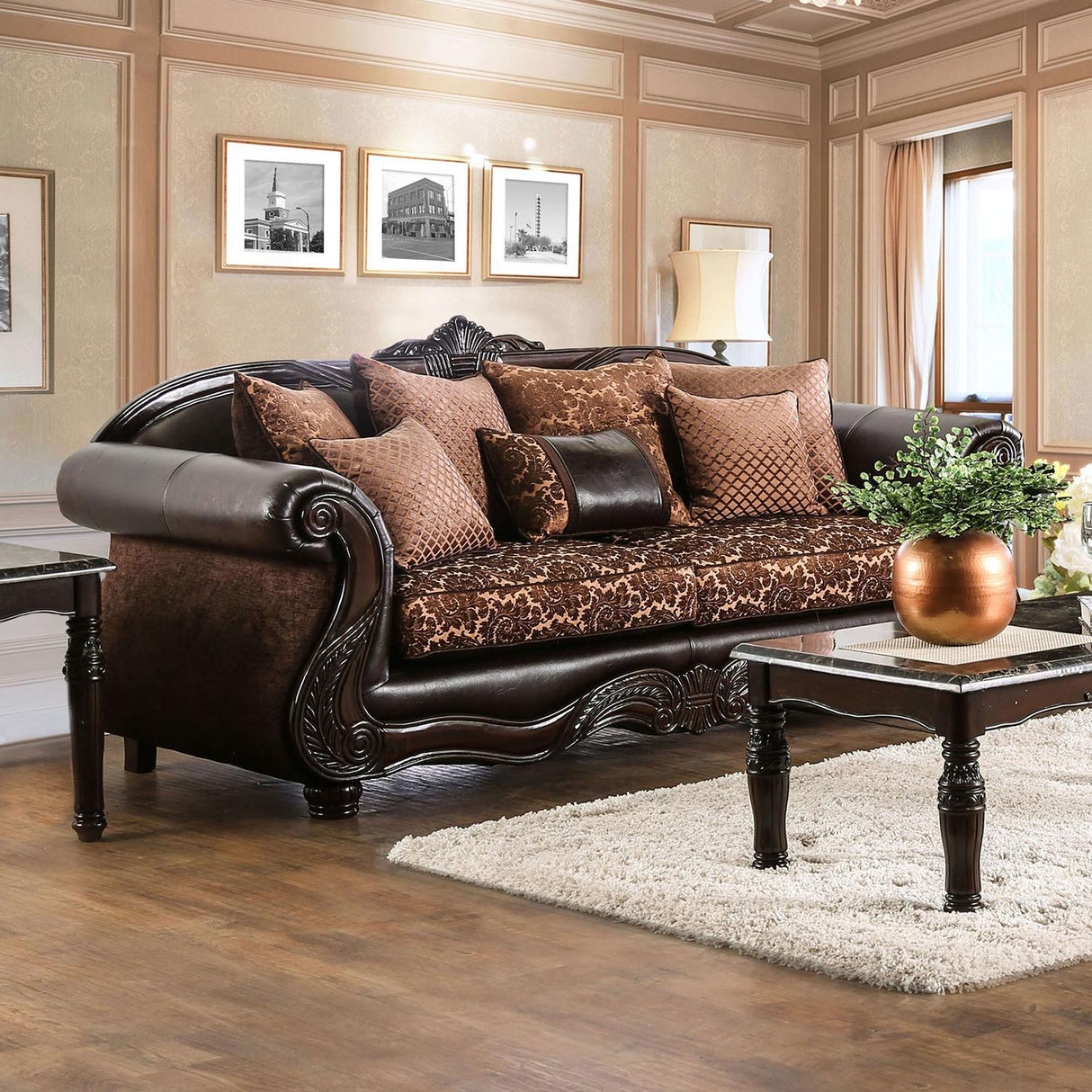 Elpis Traditional Sofa and Loveseat in Brown & Espresso Finish by Furniture of America Furniture of America