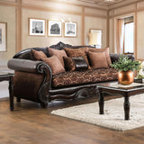 Elpis Traditional Sofa and Loveseat in Brown & Espresso Finish by Furniture of America Furniture of America