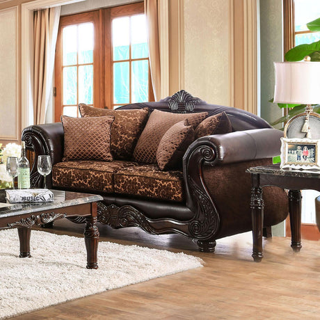 Elpis Traditional Sofa and Loveseat in Brown & Espresso Finish by Furniture of America Furniture of America