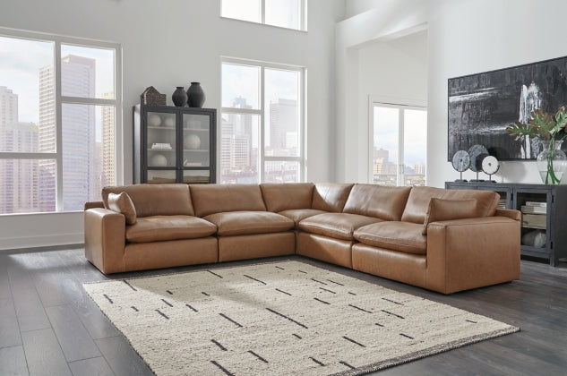 Emilia Caramel 5-Piece Leather Sectional Sofa Modular Seating 30901S4 | Ashley