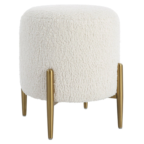 Arles White Shearling Brass Ottoman | Uttermost | Home Elegance USA