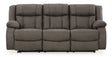 Ashley Gunmetal First Base Reclining Sofa - Faux Leather | Home Elegance USA