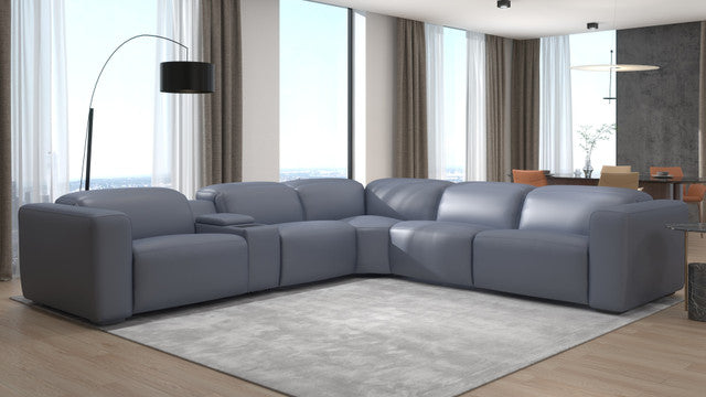 Franklin NL5115 6-Piece Sectional Smoke Gray Leather w/3 Power Headrest | BH Design - Home Elegance USA