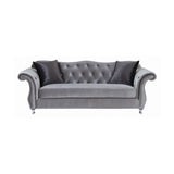 Frostine Button Tufted Sofa Silver by Coaster Furniture Coaster Furniture