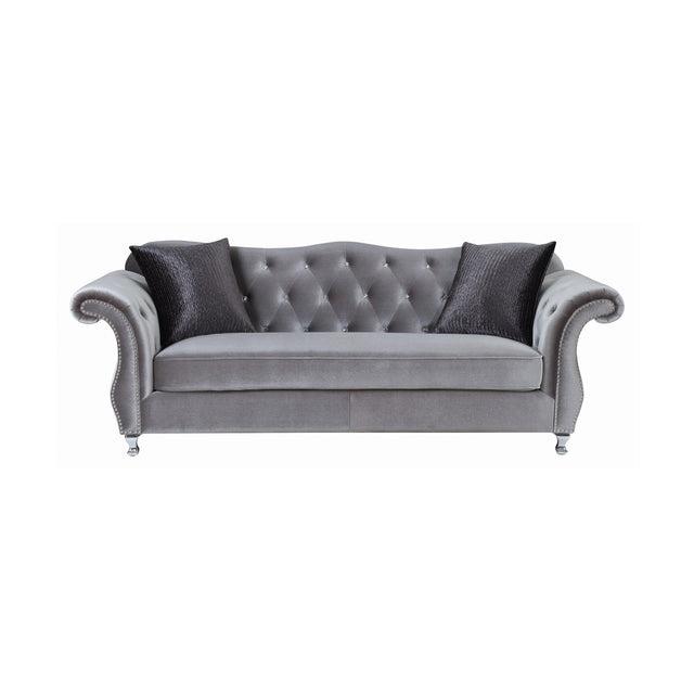 Frostine Button Tufted Sofa Silver by Coaster Furniture Coaster Furniture