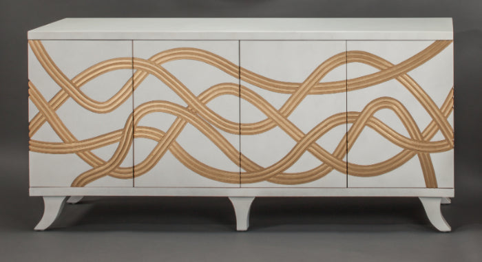 Cabinet with wavy brown pattern on a gray background