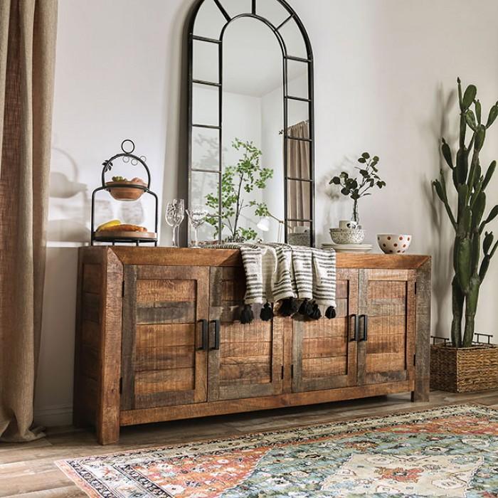 Galanthus Rustic Weathered Natural Tone Mango Hardwood Cabinet FOA51020 by Furniture of America Furniture of America