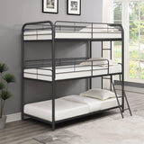 Garner Triple Bunk Bed With Ladder Gunmetal by Coaster Furniture Coaster Furniture