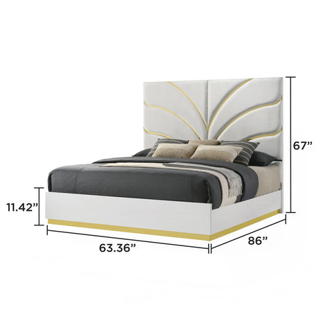 Giovanni White & Gold Glam Bedroom Set with Upholstered Headboard | Galaxy