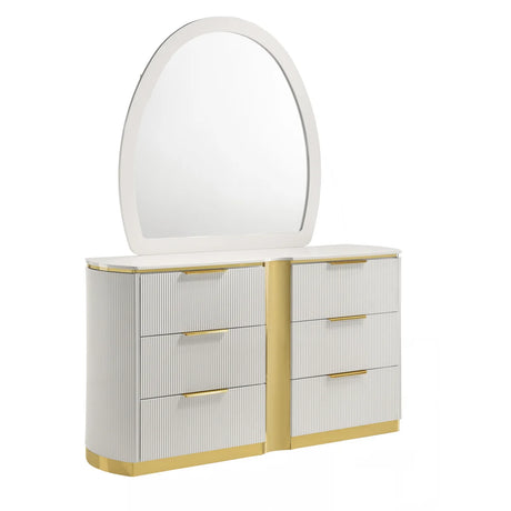 Giovanni White & Gold Glam Bedroom Set with Upholstered Headboard | Galaxy
