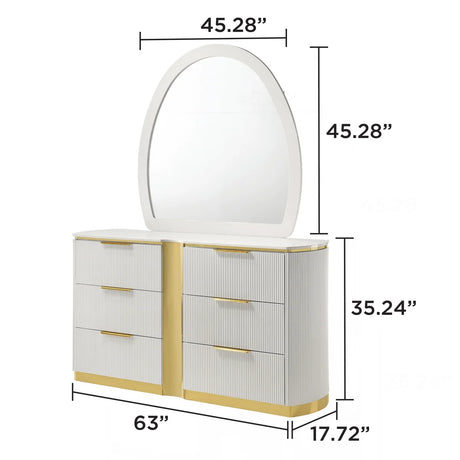 Giovanni White & Gold Glam Bedroom Set with Upholstered Headboard | Galaxy