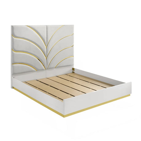 Giovanni White & Gold Glam Bedroom Set with Upholstered Headboard | Galaxy