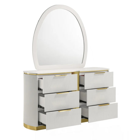 Giovanni White & Gold Glam Bedroom Set with Upholstered Headboard | Galaxy
