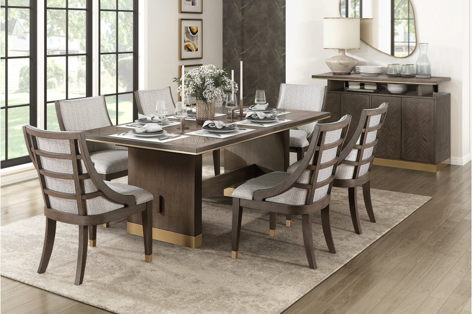 Griffin Modern Dining Set with Sunburst Oak Finish & Gold Accents | Homelegance - Home Elegance USA